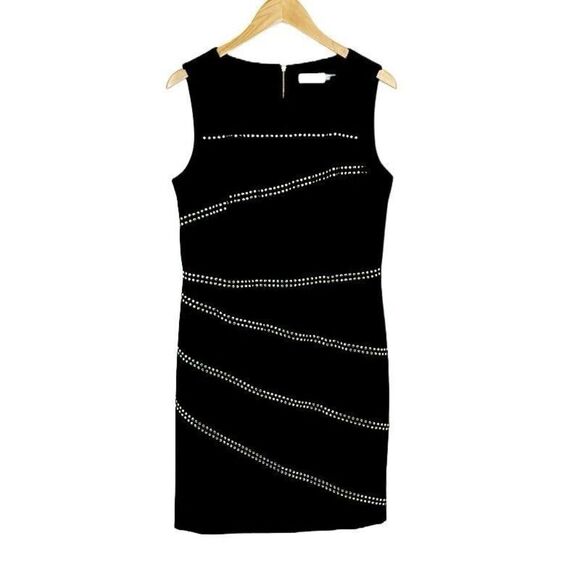 Calvin Klein Black Dress Size 12 Gold Studded Sleeveless Bodycon Flattering - Picture 1 of 14
